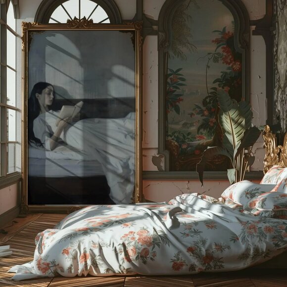 Original Dark Literary Art Print + Digital Copy,  Dreamy  Woman Reading - Picture 9 of 11